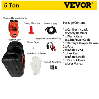VEVOR 5 Ton 12V Car Jack Electric Hydraulic Jack Kit 45CM + Wrench Tire Inflator LED Light Portable Tire Lifting Car Repair Tool